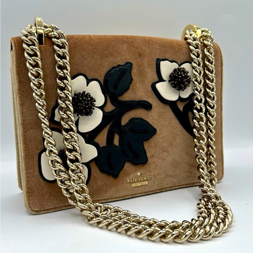 *RARE* ♠️ Kate Spade ♠️ Tan Velvet Floral Crossbody Bag